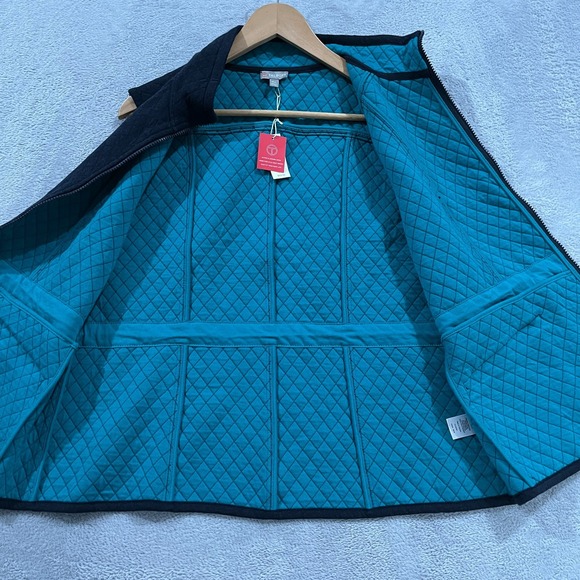 Talbots Vest Womens XL Petites Cinched Waist Quilted Zip-Up Navy Blue Preppy - Picture 5 of 9